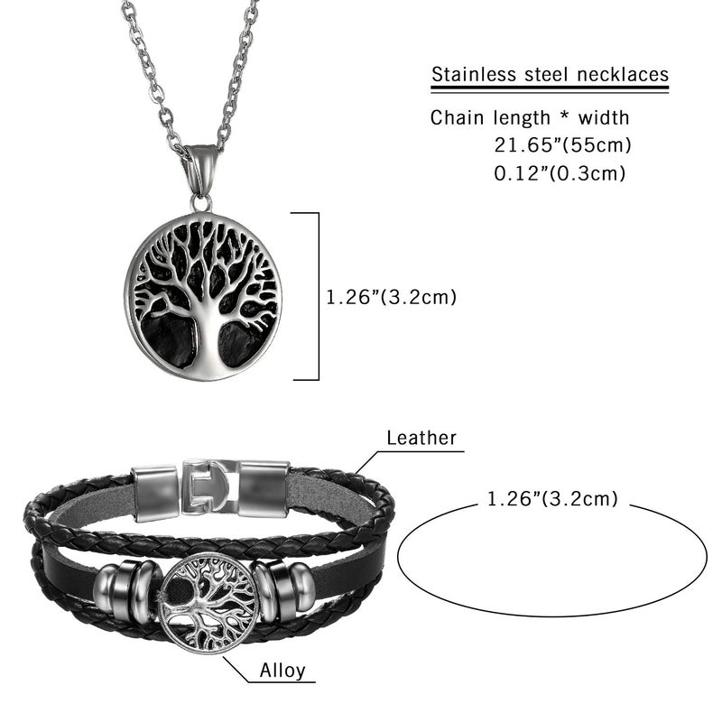 Cupimatch Men Tree of Life Symbol Pendant Necklace Leather Bracelet, Stainless Steel 22 inch Chian Jewelry Set (Black) - Image 3